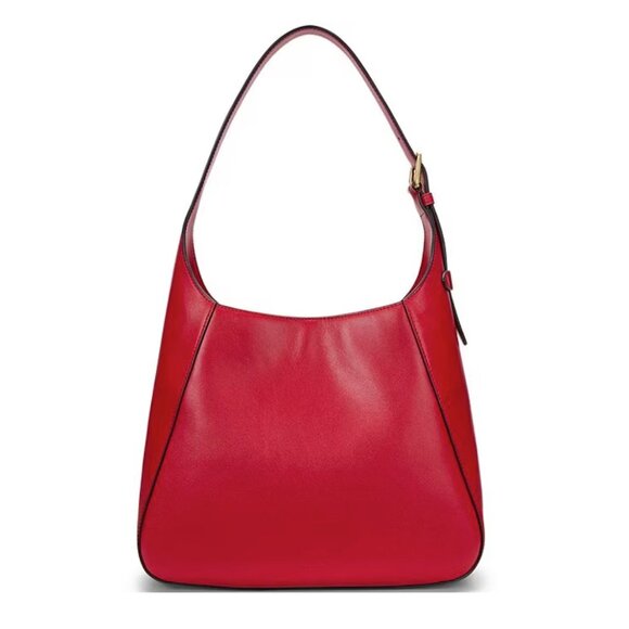 Lauren Ralph Lauren Red Tanner Large Leather Padlock Shoulder Bag - Picture 2 of 7